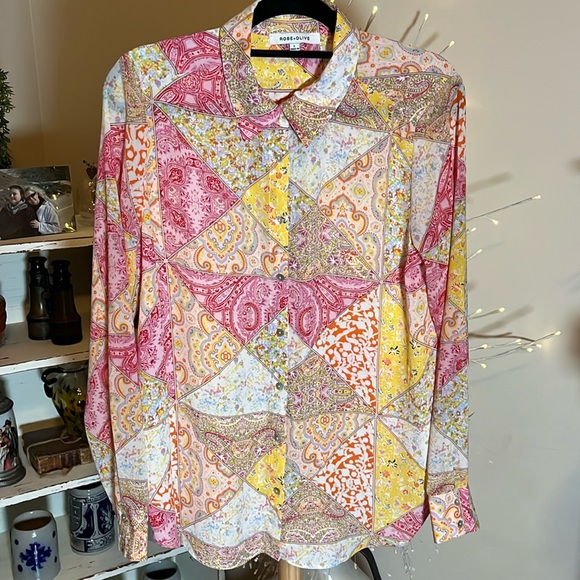 Rose and Olive Tops - Rose and Olive Bright spring/summer colors, pale pink, and yellow flowy top.
